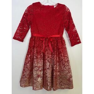 BLUSH Us Angels Girls Red And Gold Lace Dress New Sz 10 Holidays
